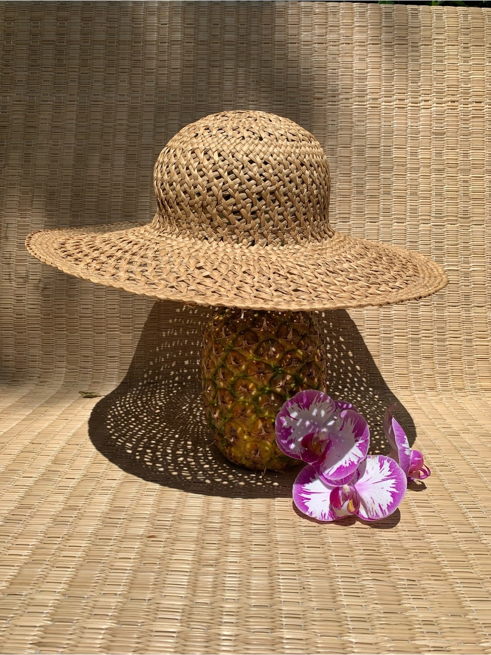 XS Natural Straw Wide-Brim Sun Hat Beach Summer